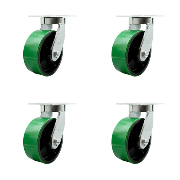 Service Caster 8'' Heavy Duty Green Poly on Cast Iron Swivel Caster Set with 2 Swivel Locks, 4PK CRAN-SCC-KP92S830-PUR-GB-BSL-2-S-2 - main